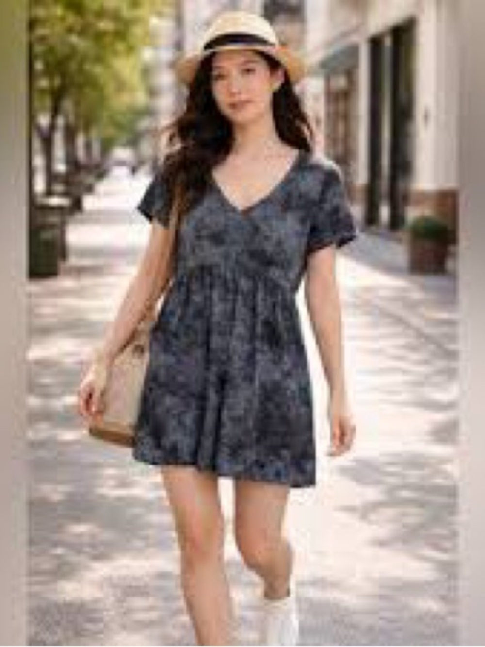 Pact V-Neck Short Sleeve Mini Dress - Charcoal